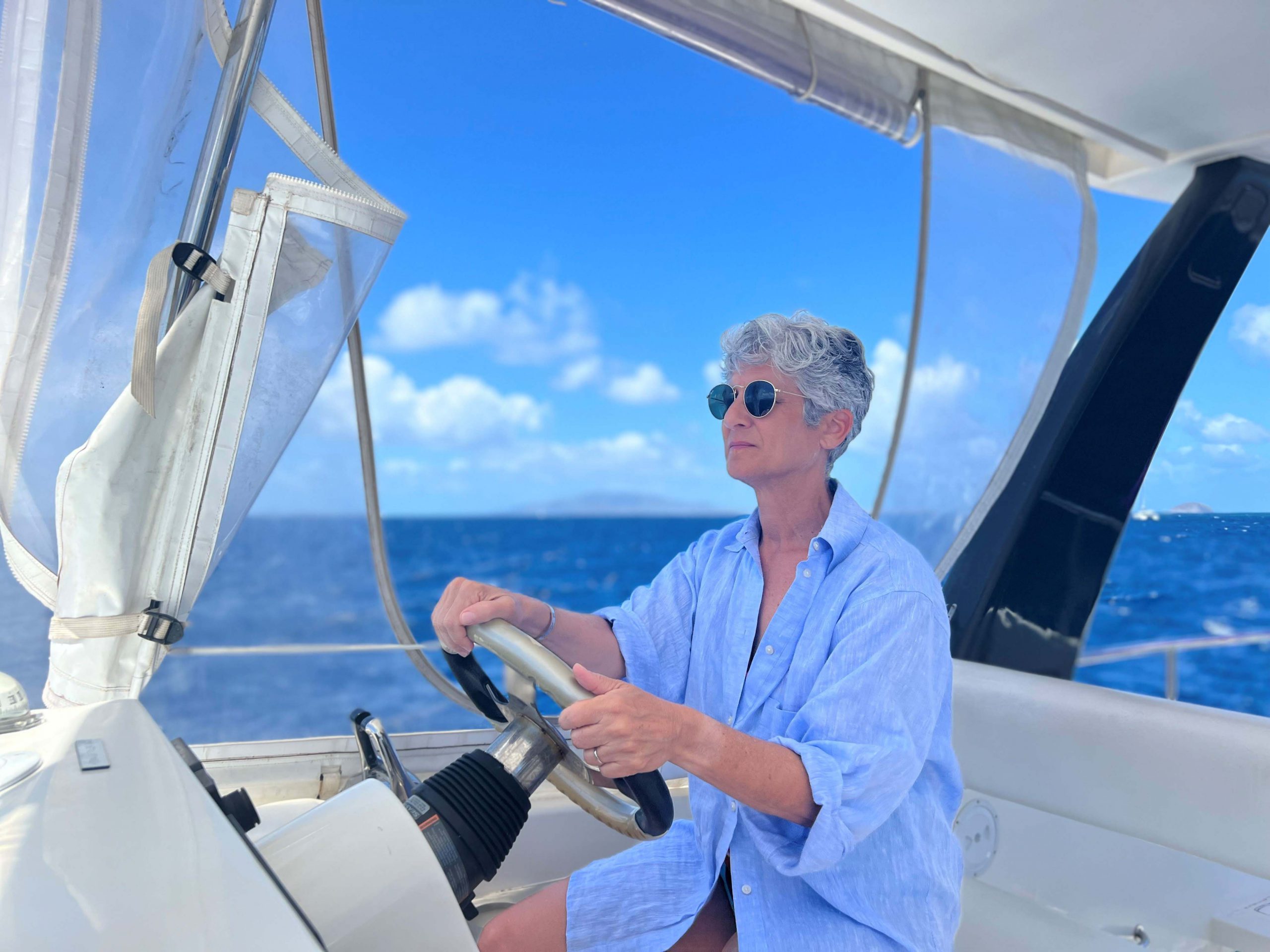 Tracy Durkin, a licensed yacht captain, seen sailing a boat in            her free time.