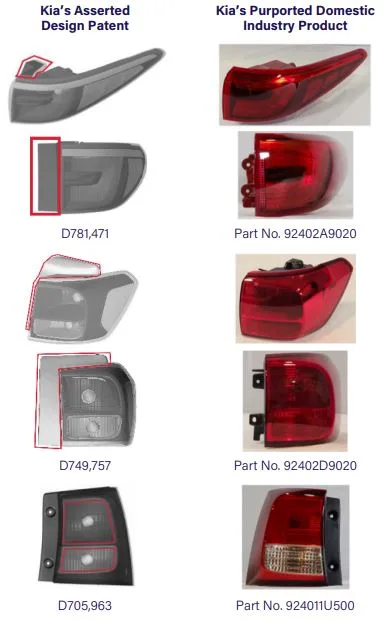 Image of Kia's asserted design patent and their purported domestic industry product.