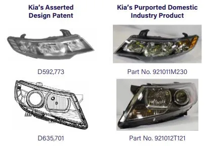Image of Kia's asserted design patent and Kia's purported domestic industry product.